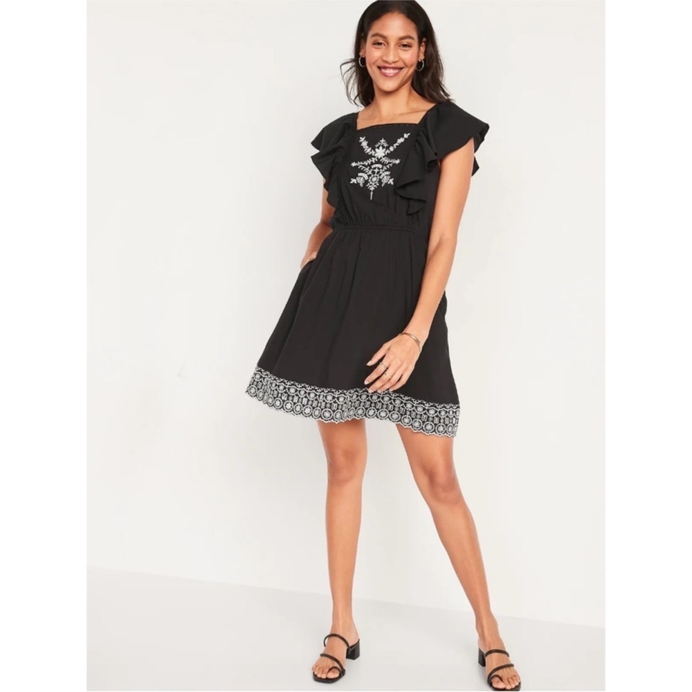 NWT Old Navy Waist-Defined Flutter-Sleeve Tie-Back Mini Dress